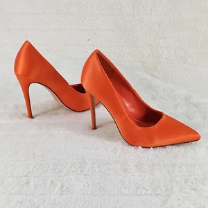 Fabulosos zapatos de salón de tacón alto satén naranja punta puntiaguda 7-11 - Imagen 1 de 9