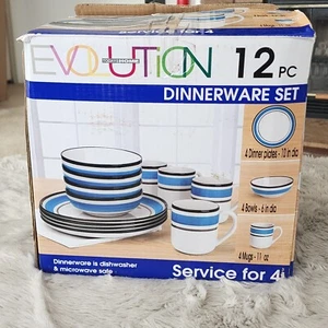 Evolution 12 Piece Dinnerware Set Blue & White - Picture 1 of 2