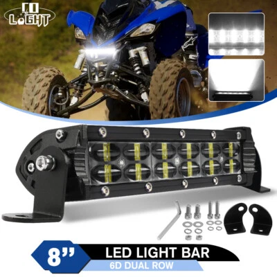 6D Dual Row 8'' inch LED Light bar For Raptor 700 R 125 250 Banshee 350 YFZ ATV - Image 1 of 4