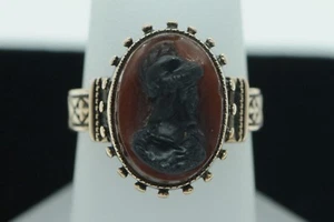 Antique (ca. 1890) 14K Rose Gold Hardstone Cameo Ring (Size 5 3/4) - Picture 1 of 6