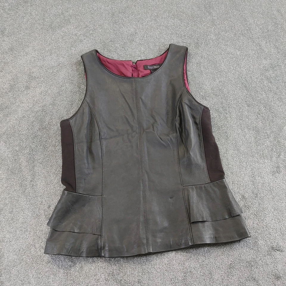 White House Black Market Top Womens 12 Black Leather Gothic Punk WHBM - Image 1 of 4