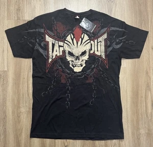 Y2K Tapout Skull Chains Logo Black T Shirt Size L - Picture 1 of 8
