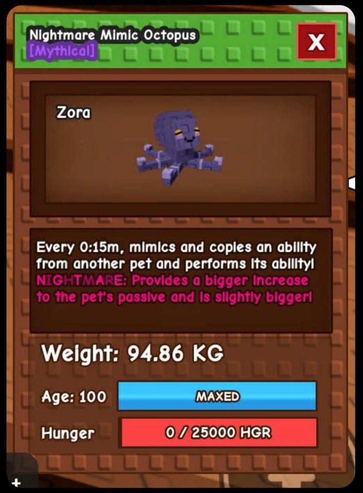 ROBLOX CORPORATION Titanic/Colossal Mimic Octopus Nightmare - Grow A Garden - Fast Delivery!