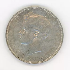 Spanien España Alfonso XIII 5 Pesetas 1896 *18 96 Madrid PG V Silber KM 707 VZ- - Bild 1 von 3
