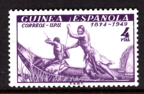 Spanish Guinea 304, MNH. Michel 240, Euros 2.00. UPU-75, 1949. Canoe Cover