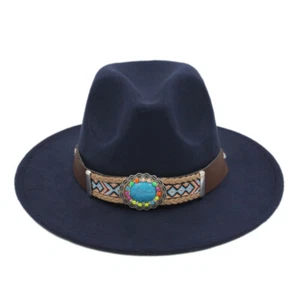 Kids Wide Brim Fedora Hat Children Boys Girls Felt Panama Cap with Wide Belt - Picture 1 of 24