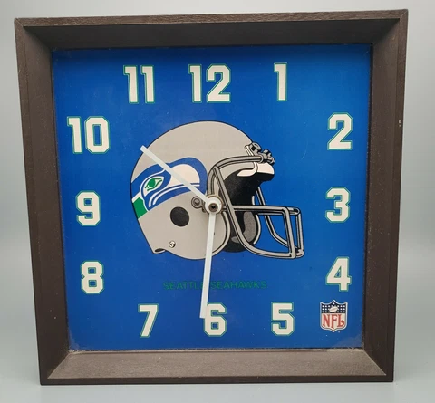Vintage Seattle Seahawks Wall Clock Battery Powered NFL Football COOL 9.5" Cover