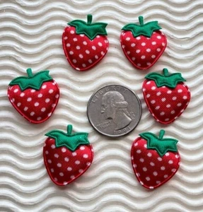 60 pieces x 1" Padded Polka Dot Satin Strawberry w/Leave Appliques for Bow ST64 - Picture 1 of 1