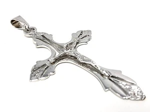 10k White Gold Solid Religious Jesus Crucifix Cross Charm Pendant 2" 4.8 grams - Picture 1 of 6