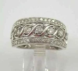 Women's Wedding Half Eternity Band Ring 14K White Gold Plated Real Moissanite - Picture 1 of 6