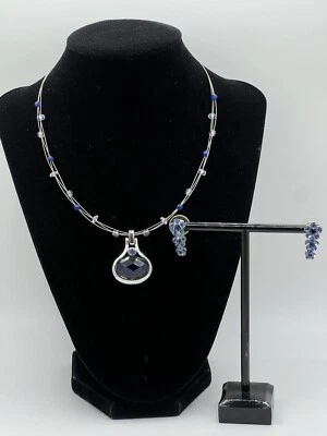 Collar Lia Sophia Gema Azul En Tono Plata Bisel Colgante Flotante Sobre Alambre/Cuentas Foto 1 de 4