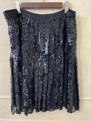 Minifalda plisada vintage Stenay negra años 80 lentejuelas grande 100 % seda Foto 1 de 4