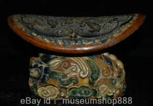 7.6" Old Chinese Tang Sancai Porcelain Lion Beast Flower Pattern Statue Pillow - Picture 1 of 14