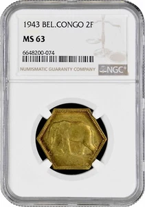 Belgian Congo 2 francs 1943, NGC MS63, "Belgian colony (1909 - 1949)" - Picture 1 of 2