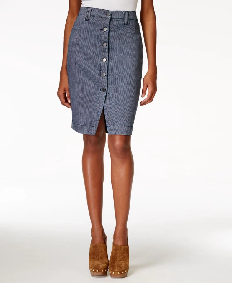 /LX063/ Falda vaquera a rayas abotonadas Buffalo David Bitton azul talla 31 grande $89 Foto 1 de 3