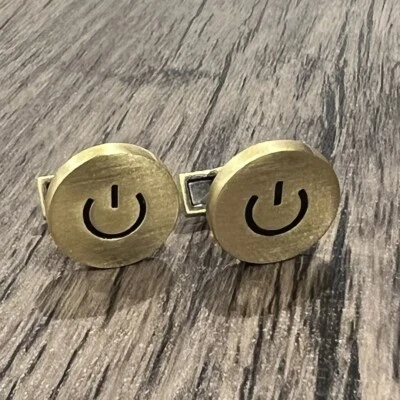 Brushed Brass Tone Power Symbol Cufflinks For Men Birthday Gift In Box - Image 1 of 4