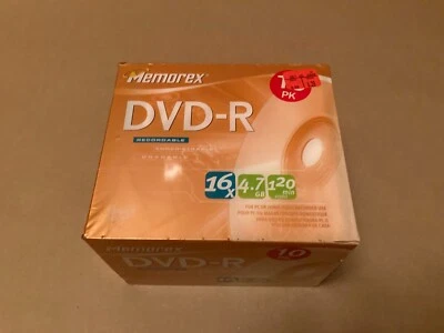 Memorex DVD+R 16X,4.7GB,120 分钟 10 包 带保护壳 密封 — 第 1/3 张图片