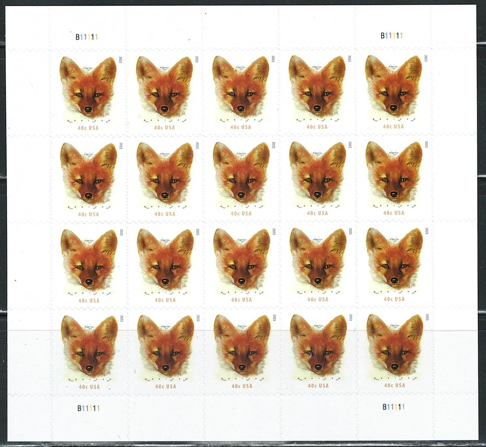 Panel de 20 estampillas de zorro rojo de Estados Unidos Scott # 5742 (MNH) como nuevo Foto 1 de 1