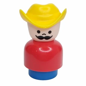 Fisher Price Chunky Little People Son Boy Farmer Yellow Hat Red Shirt Mustache - Foto 1 di 7