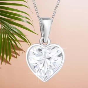 Weiß Zirkonia Herz Kette Anhänger Halskette 925 Sterling Silber Mädchen Damen - Bild 1 von 4