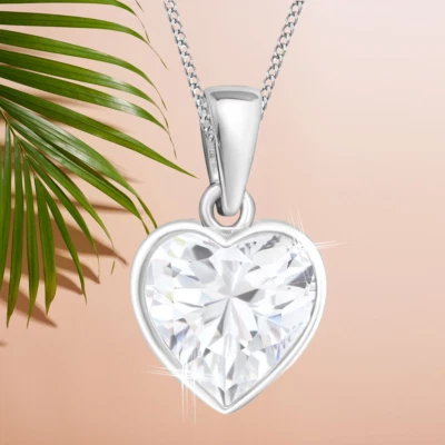 Weiß Zirkonia Herz Kette Anhänger Halskette 925 Sterling Silber Mädchen Damen - Bild 1 von 4