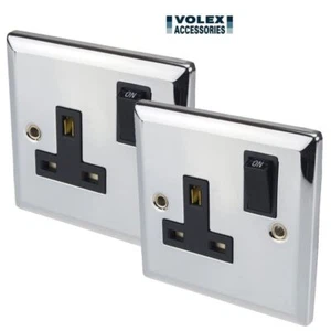 Volex geschaltete Wandbuchse 1 Gang schöne Chrom Metallplatte abgerundete Kanten - Bild 1 von 6