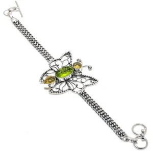 Peridot, Citrine Gemstone 925 Sterling Silver Bracelet 7-8" Y746 - Picture 1 of 6