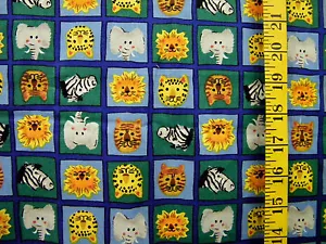 NURSERY ANIMAL PATCH SCREEN PRINT LION ZEBRA 100% COTTON FABRIC 34X43 INCHES - Picture 1 of 1