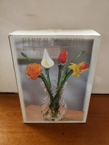 Fifth Avenue Crystal Art Glass 7pc Flower Bouquet with Vase NIB - Picture 1 of 5
