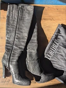 Loriblu italienische kniehohe Stiefel aus Leder mit Kroko-Prägung - Damengröße 40 " - Bild 1 von 12