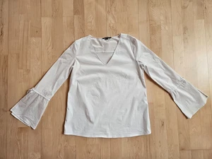 Comma Damen Bluse 38 S weiß uni langarm Trompetenärmel V- Ausschnitt - Bild 1 von 5
