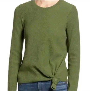 Madewell Glanzweave Hemd Langarm vorne zum Binden gerippt grün 1X - Bild 1 von 11