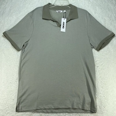 Camisa polo masculina DKNY tamanho grande bronzeada manga curta espinha de peixe algodão nova com etiquetas - Imagem 1 de 4