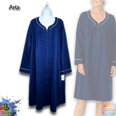 Bata a presión Aria para mujer manga larga L bolsillos - azul nueva con etiquetas Foto 1 de 4