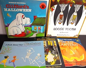 5 Vintage Kids Halloween Books, Clifford, Very Scary, Skeleton, Bats Loose Tooth - Picture 1 of 7