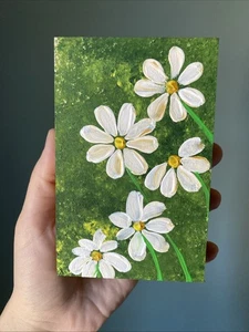 Gänseblümchen, Blumen, Strauß, Blumen Original Acryl Gemälde auf Holzklotz, - Bild 1 von 6