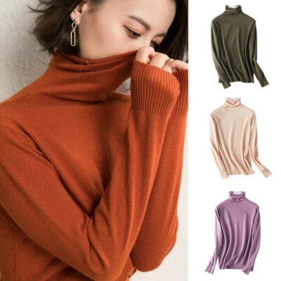 Women Slim Warm Knitted Turtleneck Cashmere Long Sleeve Pullover Sweaters Jumper - Image 1 of 4
