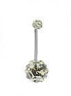 Ladies 9ct White Gold Austrian Crystal White Large Hexagon Belly Bar Stamped 750