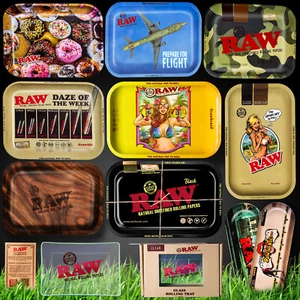 RAW ROLLING TRAYS Mini Small Large Glass Wood Metal Assorted Designs Certificate - Picture 1 of 37