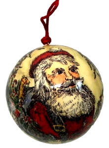 Vintage Christmas Ornament Old World Memory Ball Santa Decoupage 1975 By Decorna - Picture 1 of 4