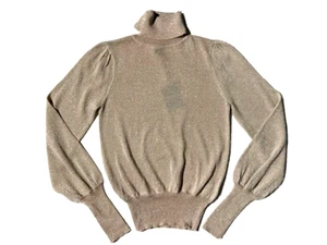 New FOREVER 21 Womens Silver Luxex Metallic Turtleneck Sweater Knit sz S - Picture 1 of 12