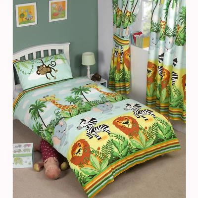 PRICE RIGHT HOME SET COPRIPIUMINO SINGOLO JUNGLE-TASTIC + 66" x 72" TENDE FODERATE ABBINATE NUOVO