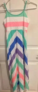 Girls SO Mint Green Pink White Blue Chevron Spaghetti Strap Dress Size 12 - Picture 1 of 4