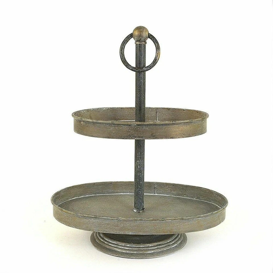 Creative CoOp Oval Metal 2Tier Tray Zinc - Image 1 of 1
