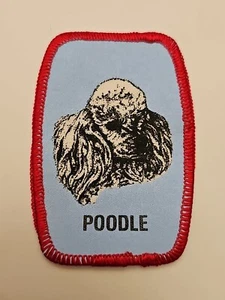 White Poodle Dog 50s Theme Patch 10cm X 7cm Blue Red - Picture 1 of 3