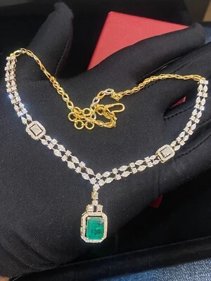 Collar Aurora Esmeralda Diamantes Naturales Corte Baguette Redondo 5.20 Cts en Oro 14K Foto 1 de 4