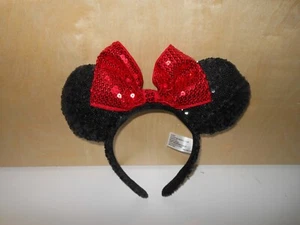 Disneyland Parks Black SEQUIN Minnie Mouse Ears Headband With Red Bow ๐9B - Picture 1 of 2