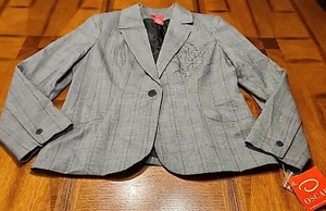 OSCAR DE LA RENTA BLACK PLAID EMBELLISHED LINED JACKET WOMENS SZ 16 NWT $80 - Picture 1 of 14