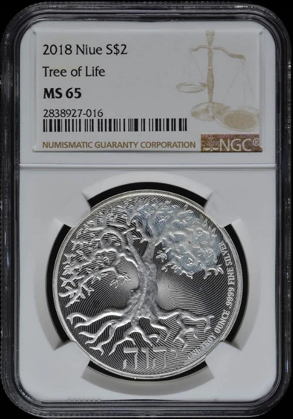 :2018 S$2 NIUE YAHWEH ALMOND TREE OF LIFE NGC GEM-BU MS65 KM#41.1 LOW-POP R-8 - Image 1 of 2
