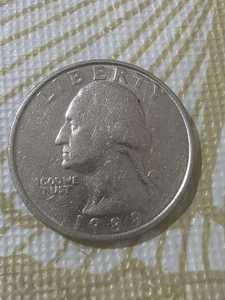 Cuarto de dólar Washington 1989, error, sin marca de ceca - Imagen 1 de 2